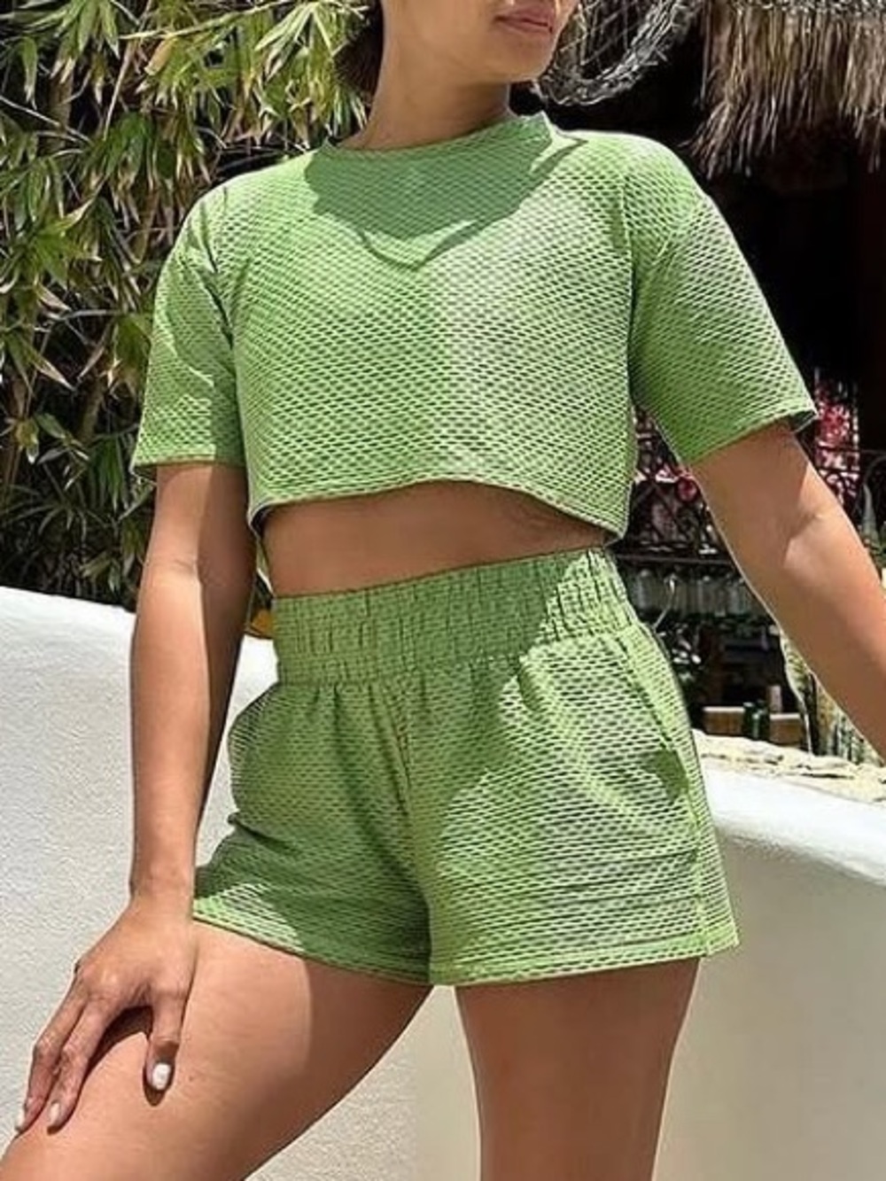 Noli Liquid Mesh 2 Piece Set Crop Tee and Swift Short - Ivy, size S